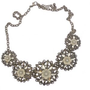 Floral Statement Necklace in Antique Silver Tone